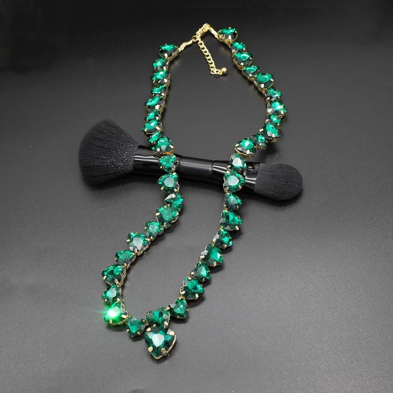 WEWE Crystal Rhinestone Choker Collar Necklace For Women Emerald Statement Piece Sparkly Colorful Crystal Neck Gold Chain Necklace - Image 2